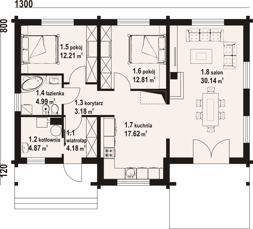 Blockhaus mit Bodenfläche 90 m²